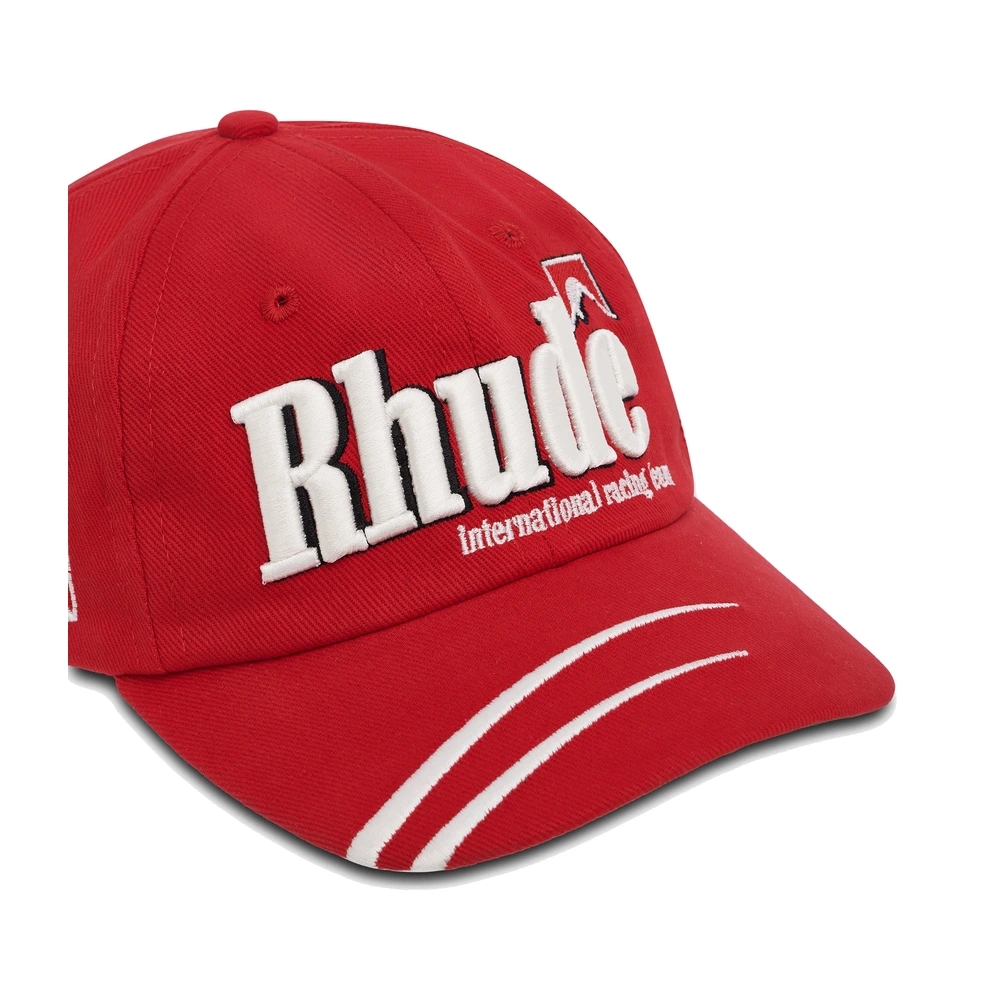 Rhude Moonlight Dual Stripe Curved Brim Hat Red / White