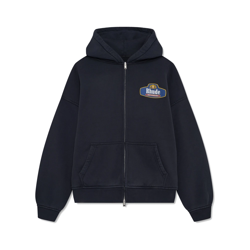 Rhude Racing Crest Zip-Up Hoodie Vintage Black / Navy