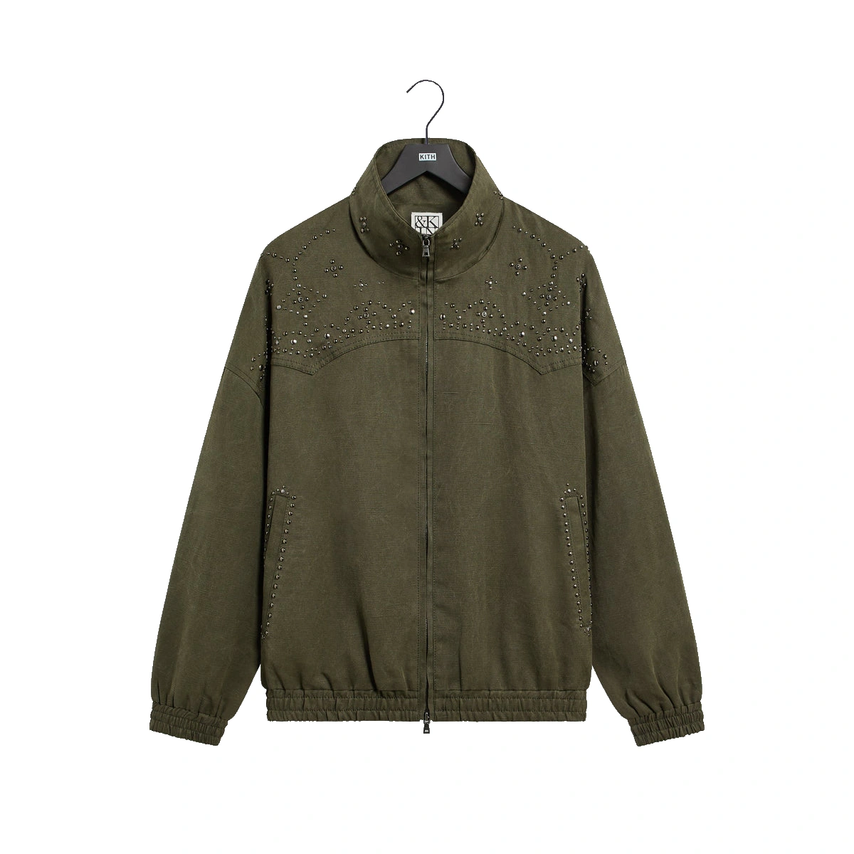 &Kin Studded Canvas Rhysand Jacket Moss