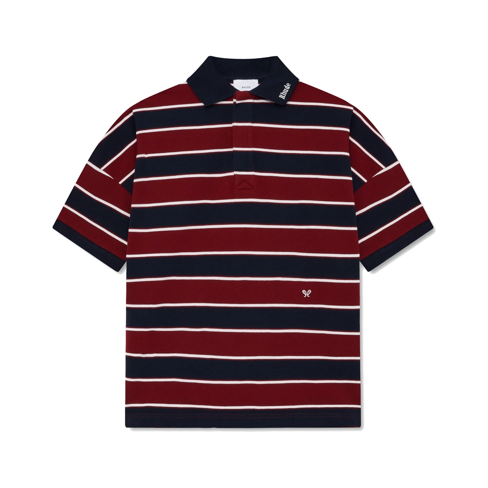 Rhude Fontaine Striped SS Polo Shirt Bordeaux / Blue / White