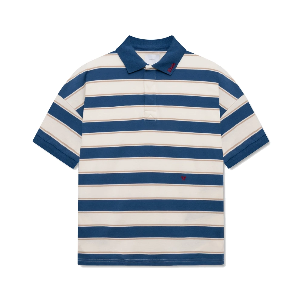 Rhude Fontaine Striped SS Polo Shirt White / Navy / Red