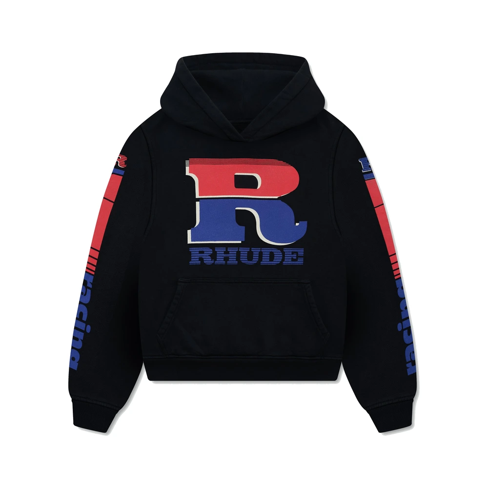 Rhude Split Petrol Logo Hoodie Vintage Black