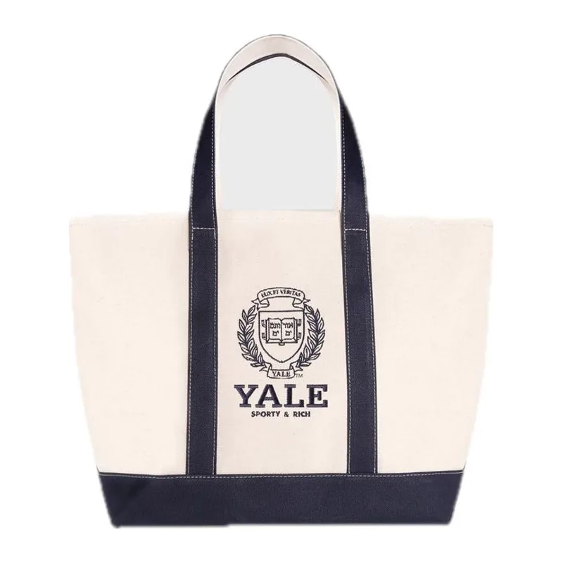 Sporty & Rich Yale Crest Tote Bag Natural/Navy
