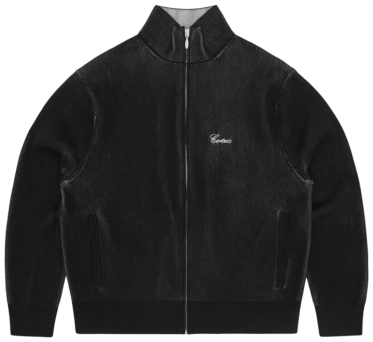 Corteiz 2 Tone Ribbed Knit Zip Up Black