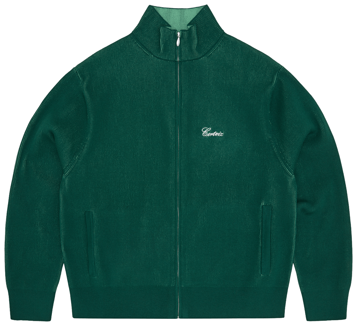 Corteiz 2 Tone Ribbed Knit Zip Up Green