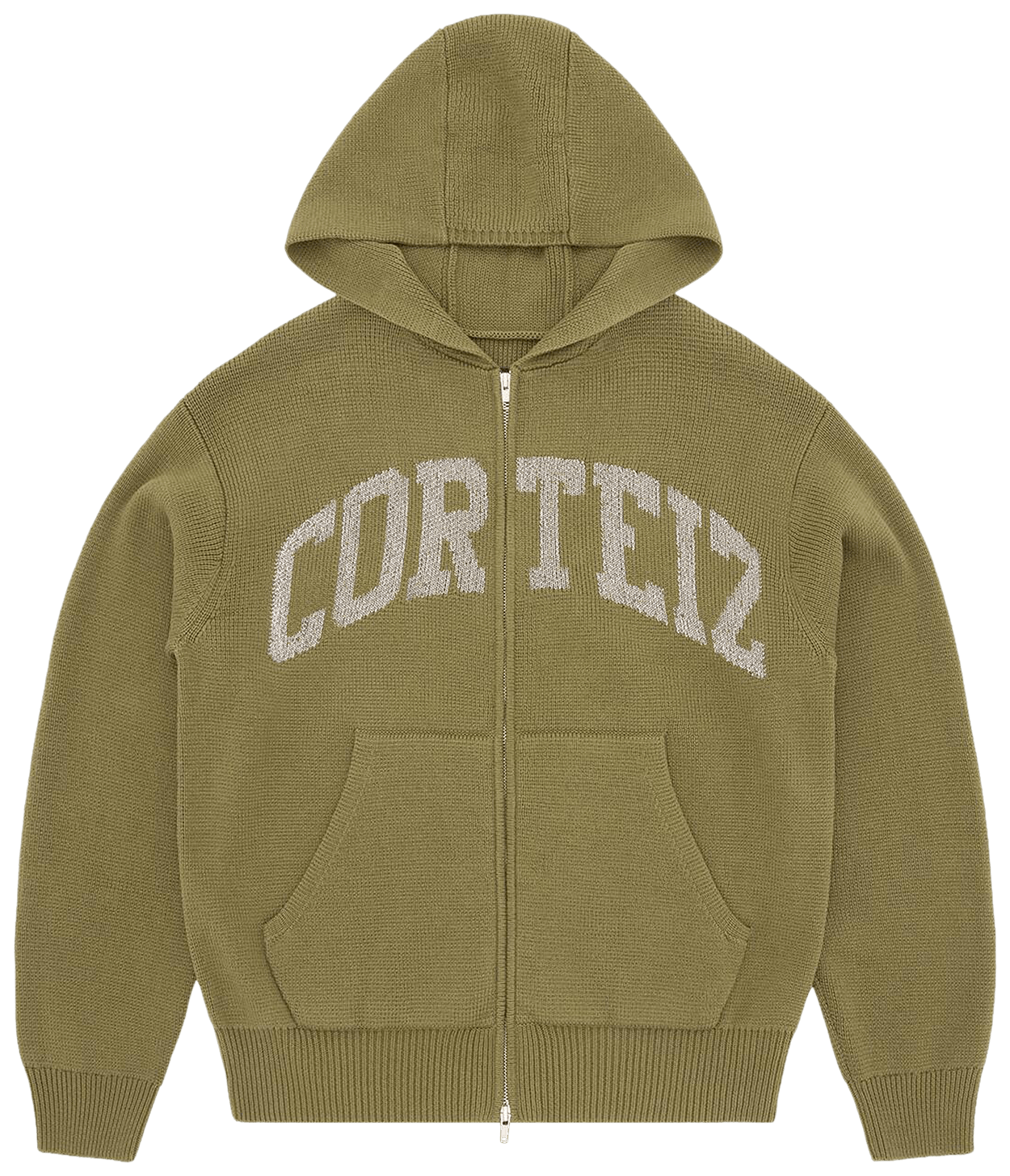 Corteiz 3m College Knit Zip Hoodie Olive