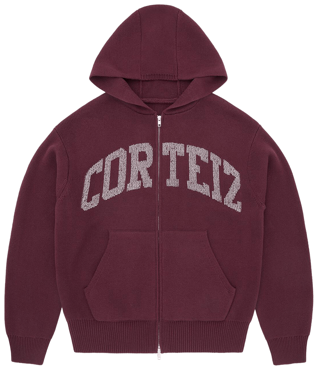 Corteiz 3m College Knit Zip Hoodie Wine