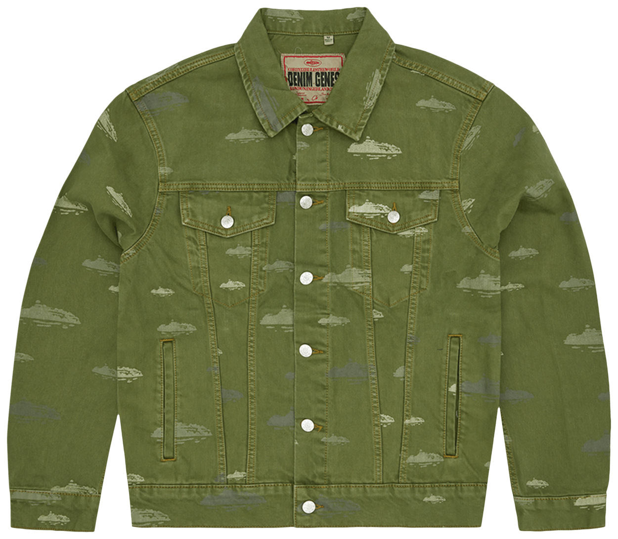 Corteiz Alcatraz Pattern Denim Jacket Khaki