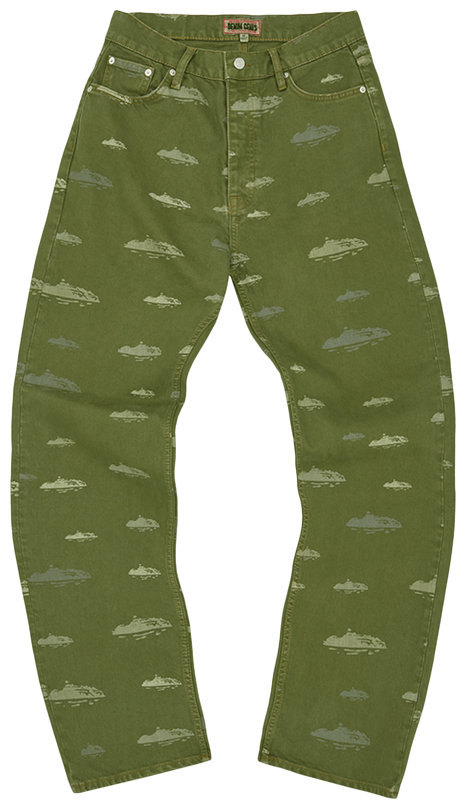 Corteiz Alcatraz Pattern Denim Jeans Khaki