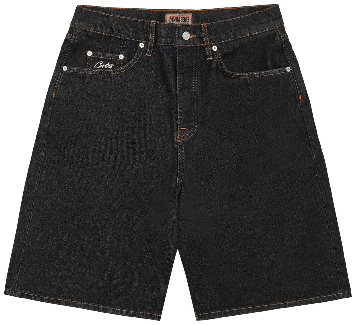 Corteiz Crest Chainstitch Denim Short Washed Black