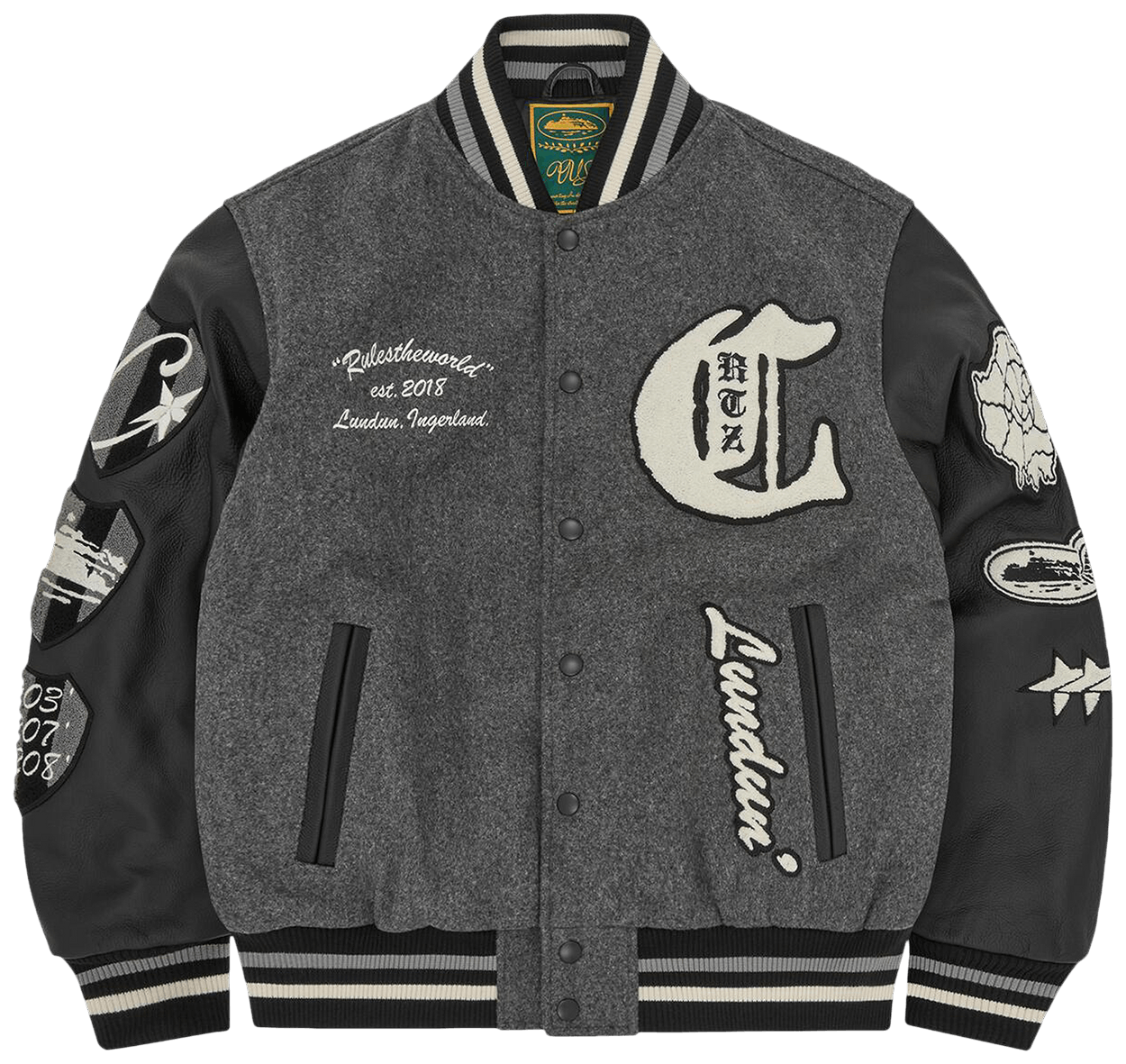 Corteiz CRTZ US VS Dem Varsity Jacket Grey