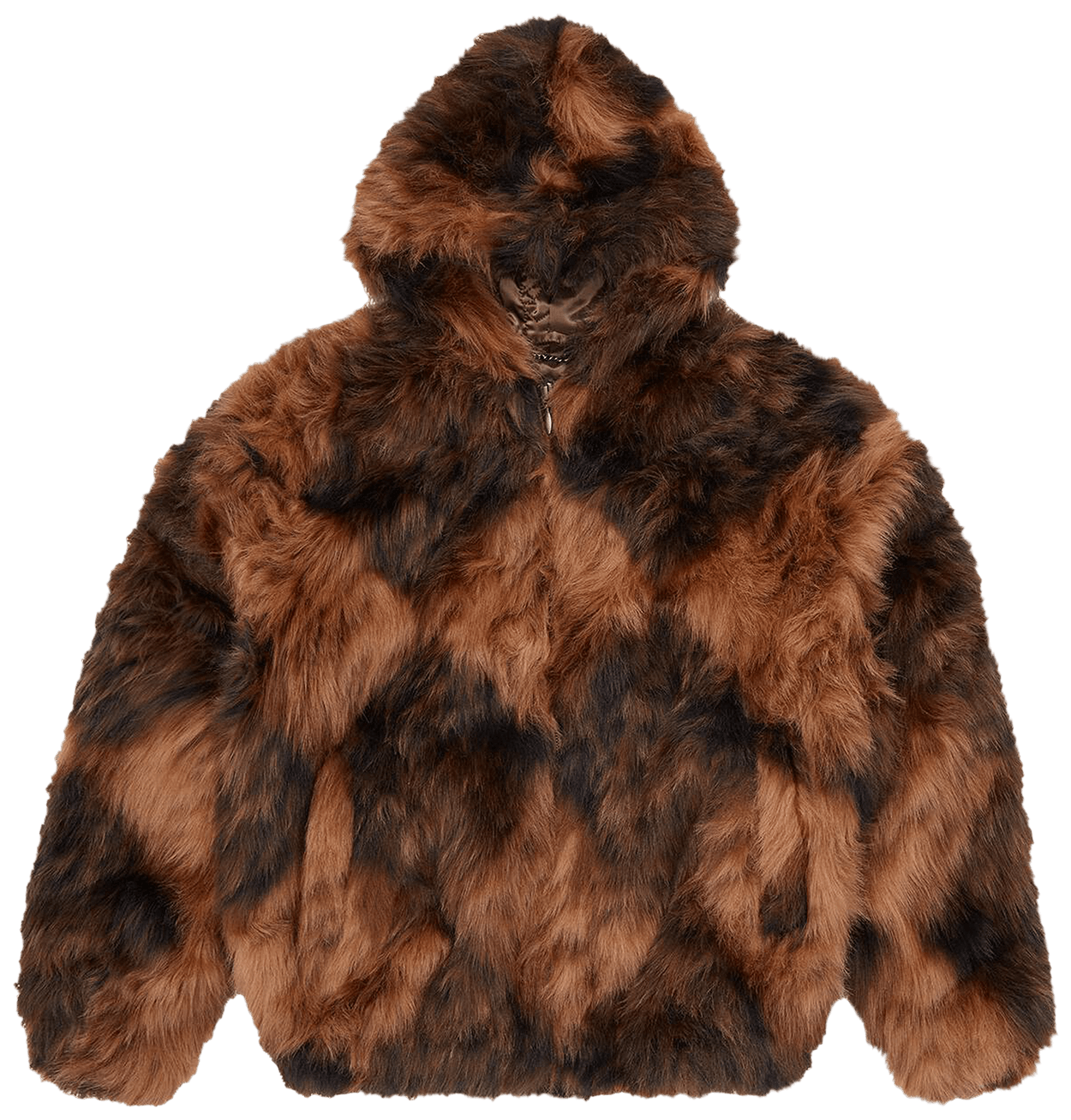 Corteiz Diamond Hooded Fur Jacket Brown