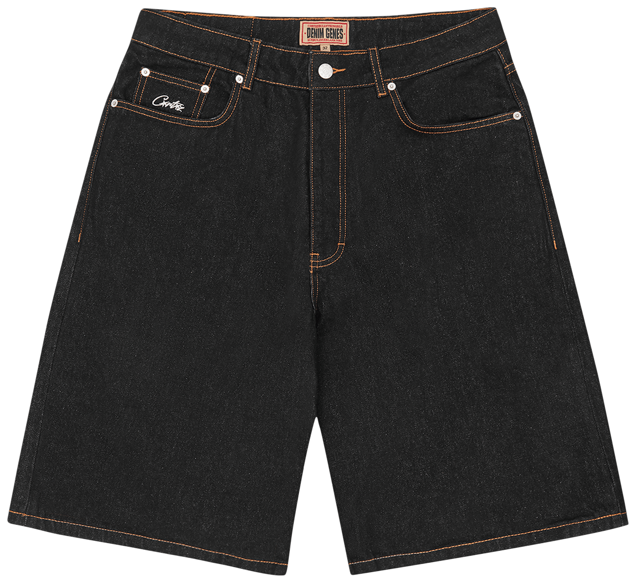 Corteiz Dual Stripe Denim Short Washed Black