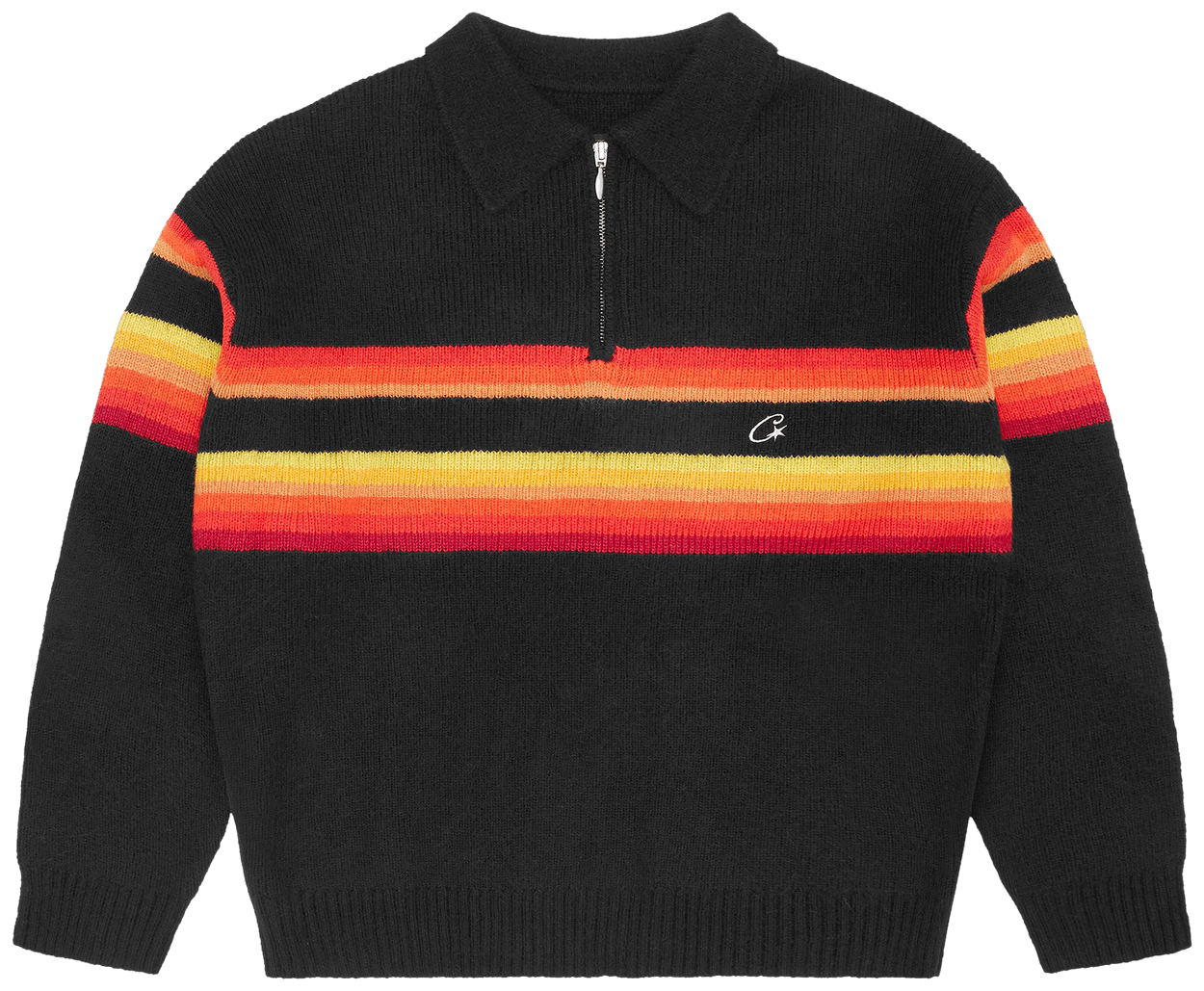 Corteiz Gradient Half Knit Zip Pullover Black