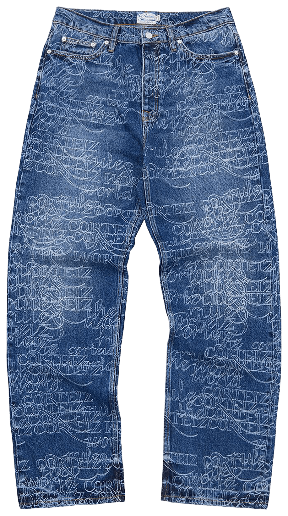 Corteiz Handwritten Baggy Jeans Midwash Indigo