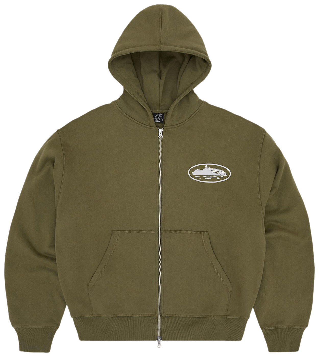 Corteiz Island Puff Print Zip Hoodie Olive