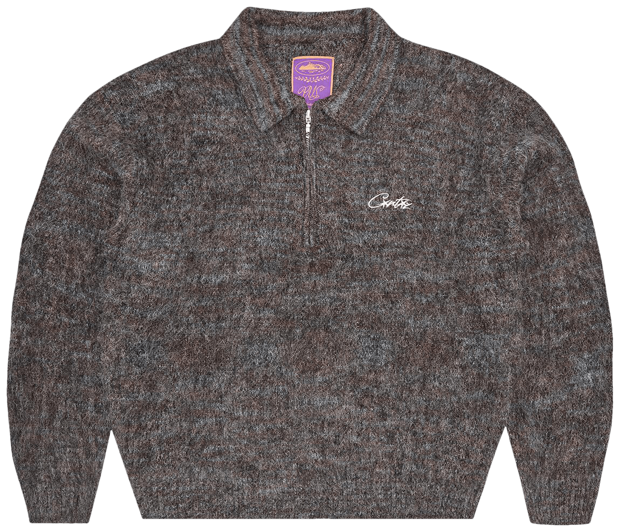 Corteiz Mixed Knit Half Zip Black Melange