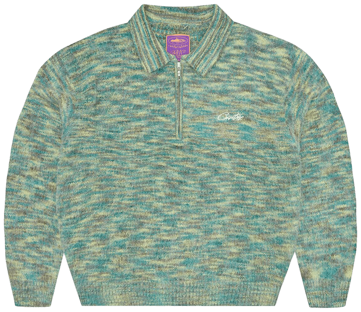Corteiz Mixed Knit Half Zip Green Melange
