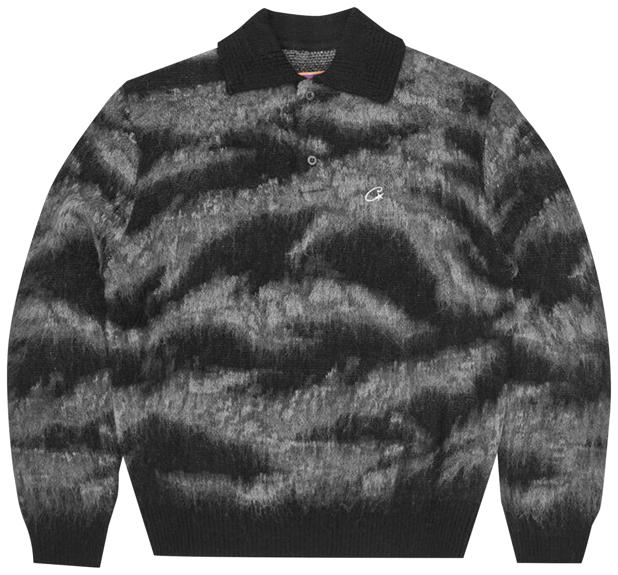 Corteiz Mohair Fuzzy Collar Sweater Black Camo