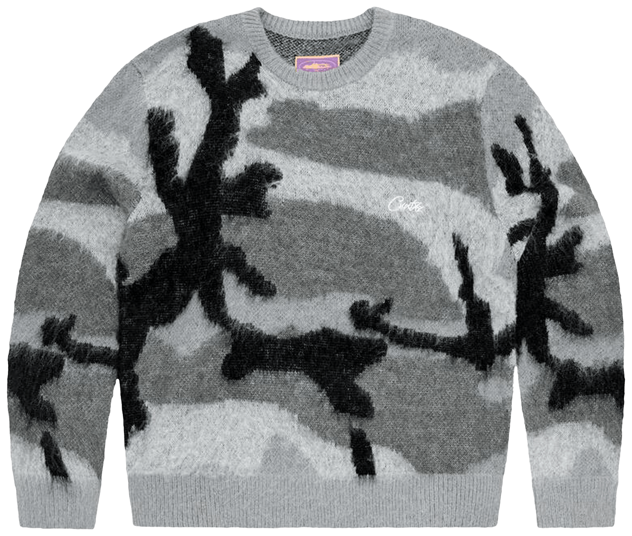 Corteiz Mohair Knit Sweater Grey Camo