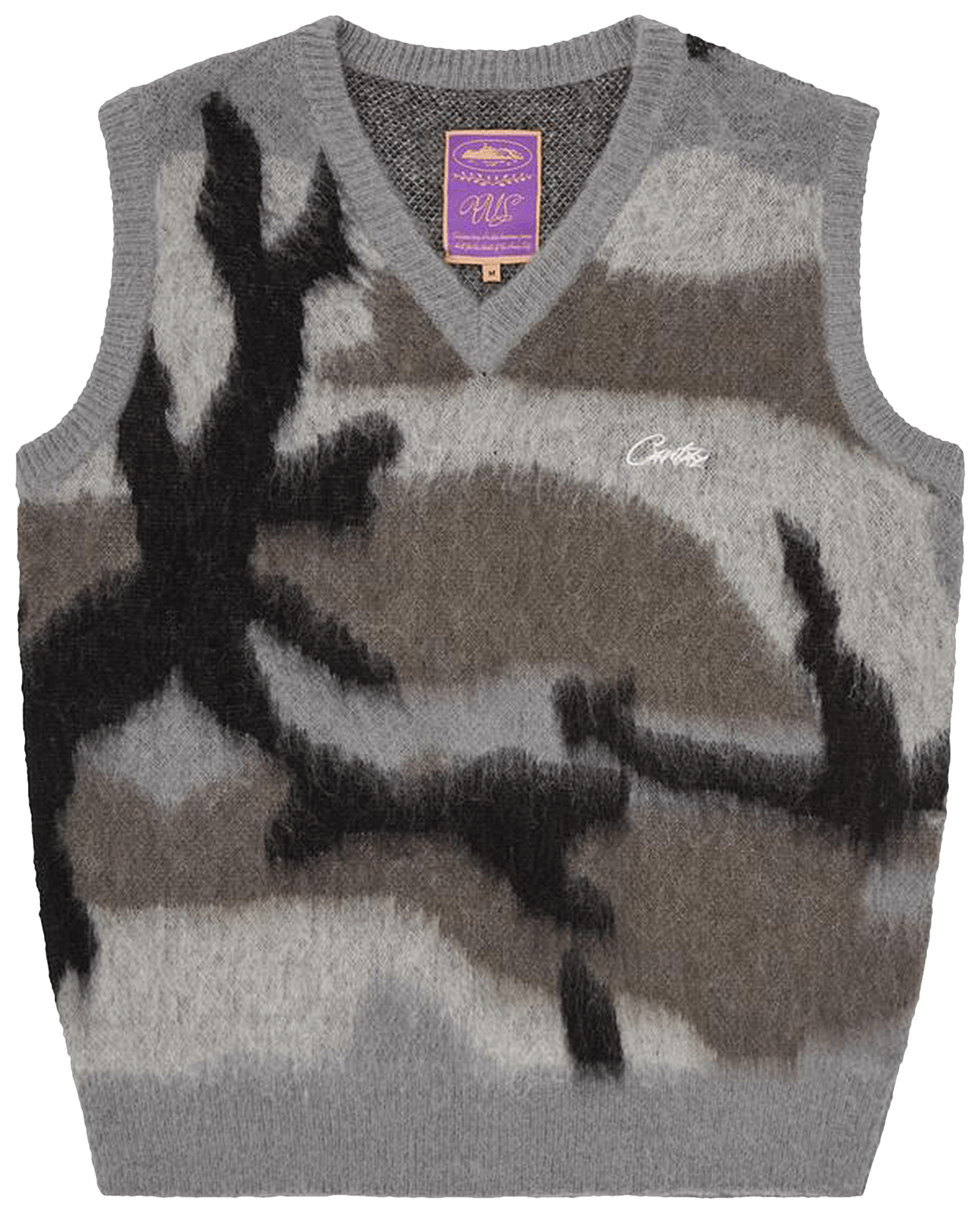 Corteiz Mohair Knit Vest Grey Camo