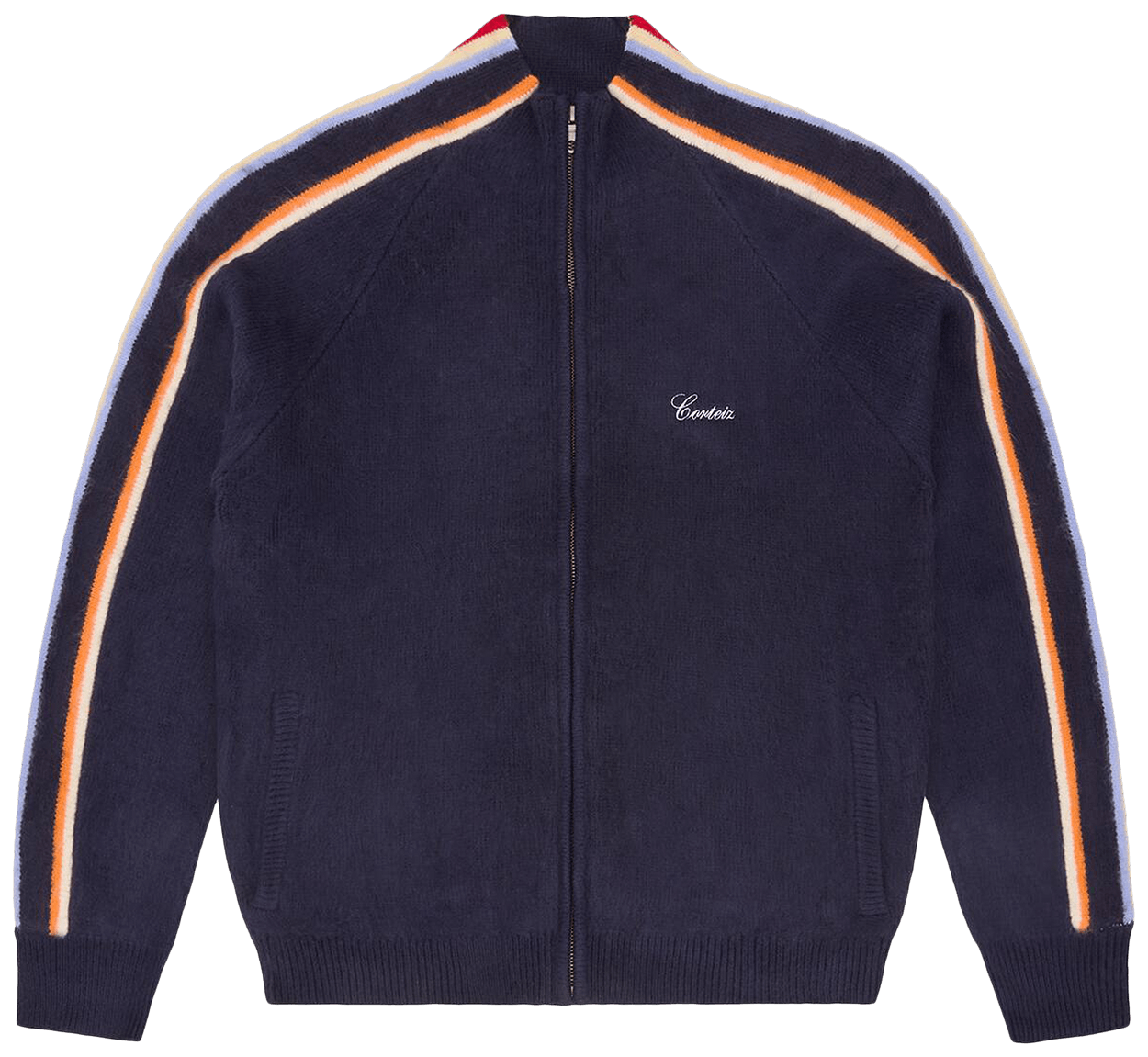 Corteiz Multi Stripe Knit Zip Up Navy