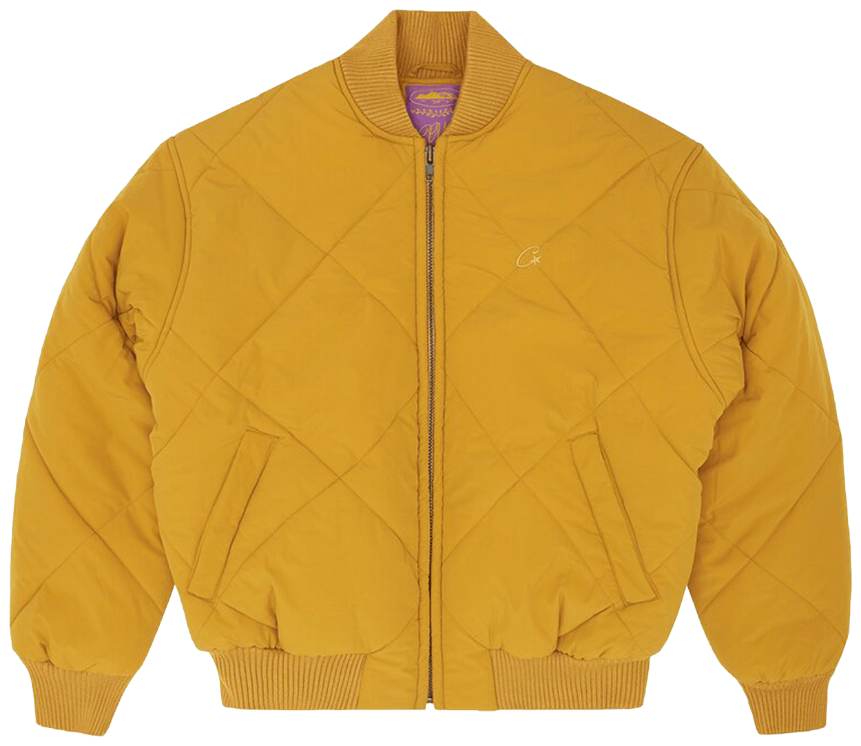 Corteiz Olde English Quilted Bomber Jacket Yellow