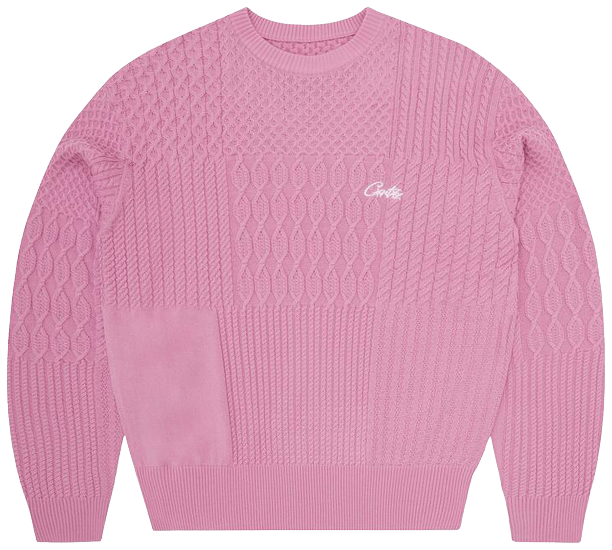 Corteiz Paneled Multi Knit Sweater Pink