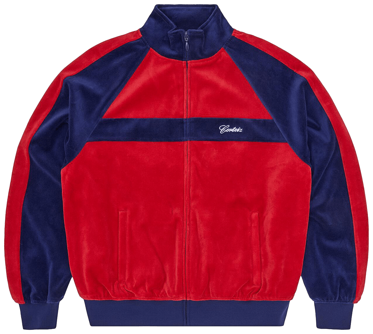 Corteiz Pista Velour Track Jacket Navy/Red