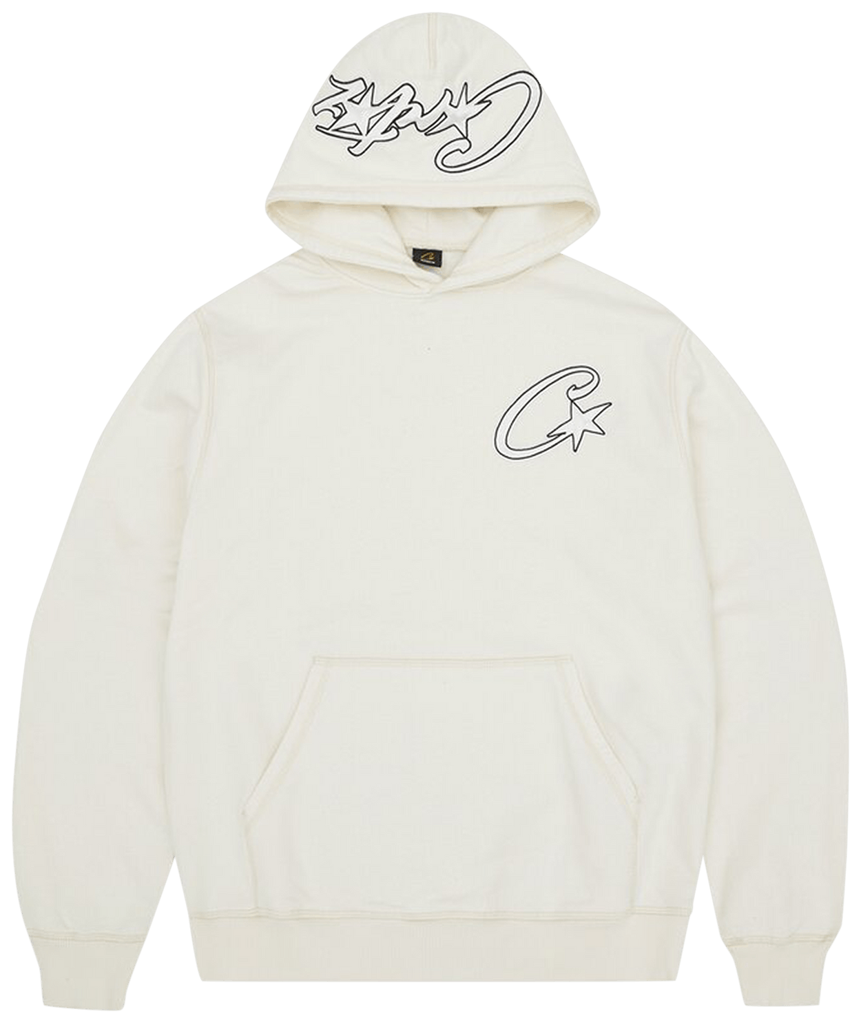 Corteiz Satin C Star Appliqué Hoodie Off White