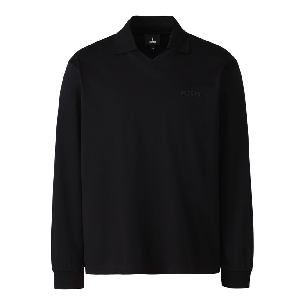 Mackage ALFONZO Organic cotton jersey long sleeve polo shirt Black