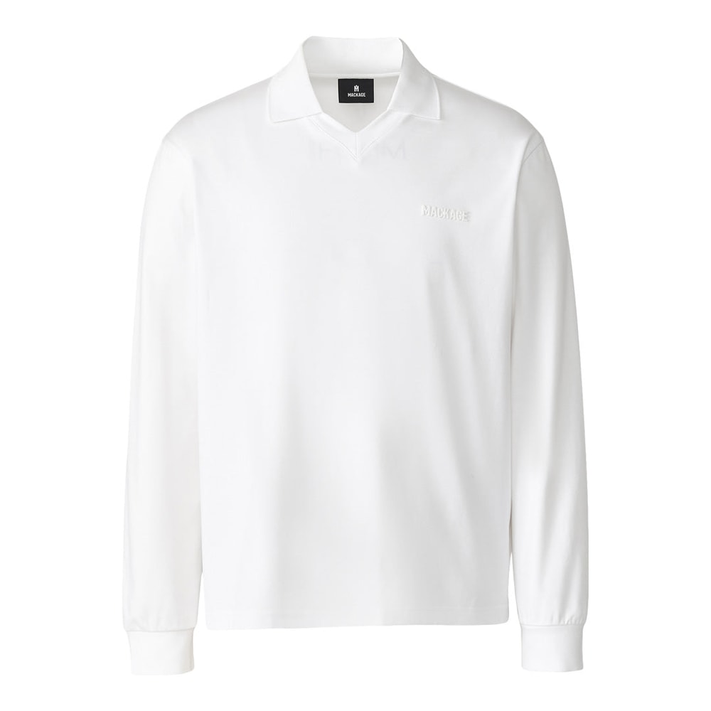 Mackage ALFONZO Organic cotton jersey long sleeve polo shirt White