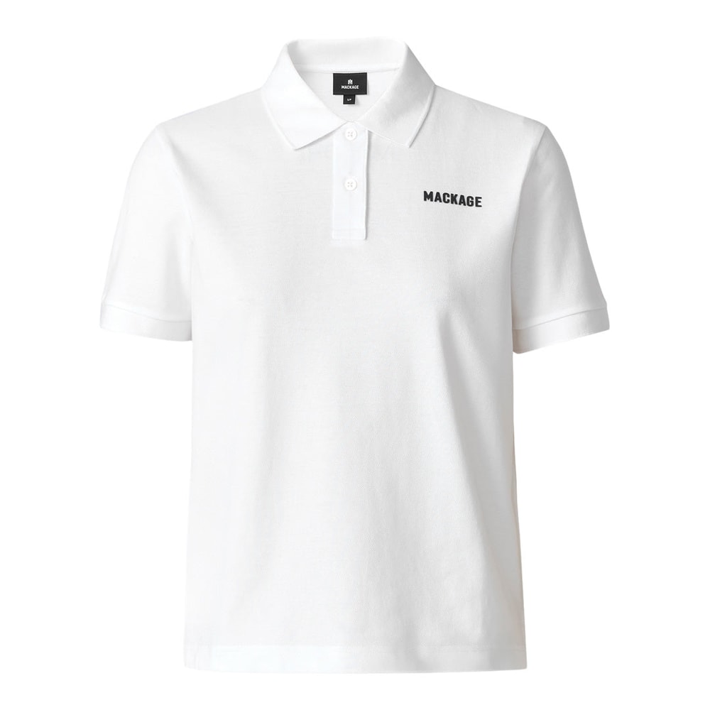 Mackage ANALIESE-CR Flat Knit Rib Collar Polo White-Navy