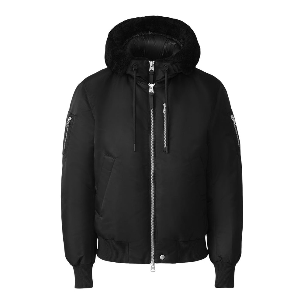 Mackage AUGUST-Z bomber jacket with shearling-trimmed hood Black