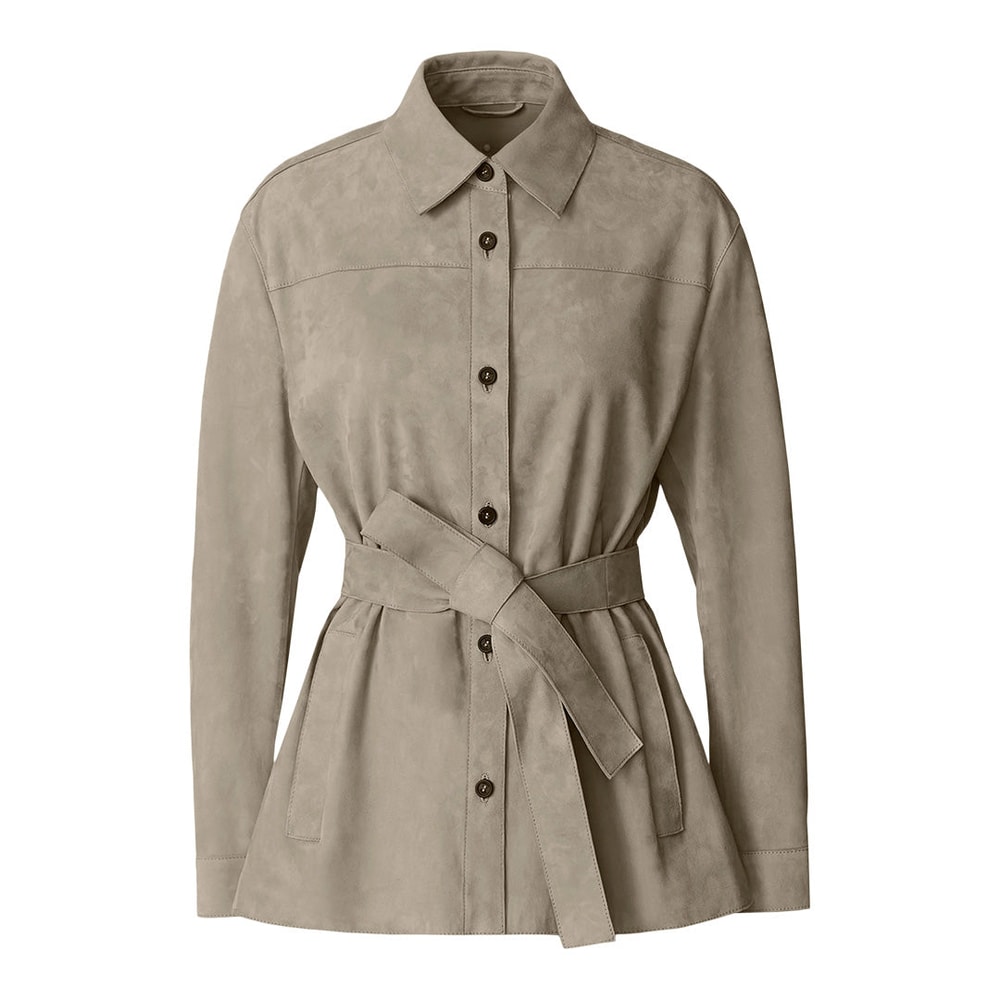 Mackage AZALIA-SU Belted Suede Shirt Jacket Taupe