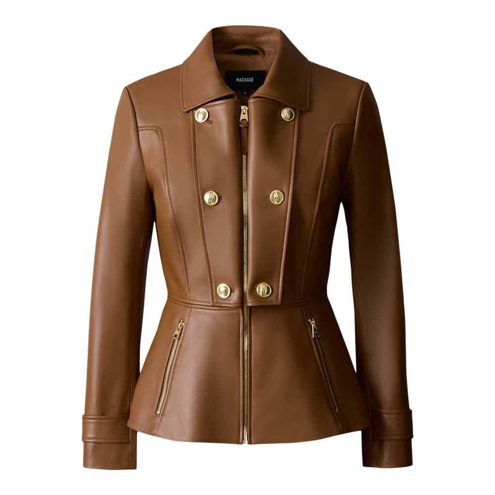 Mackage BARBARA Fitted Lamb Leather Jacket Earth Brown