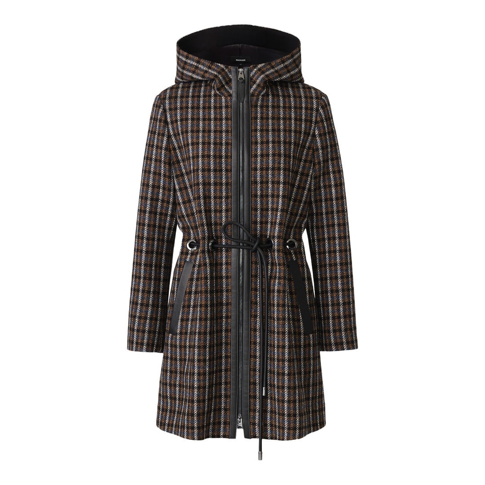 Mackage BLITHE-STP Wool and leather belt coat Marine Blue Multi