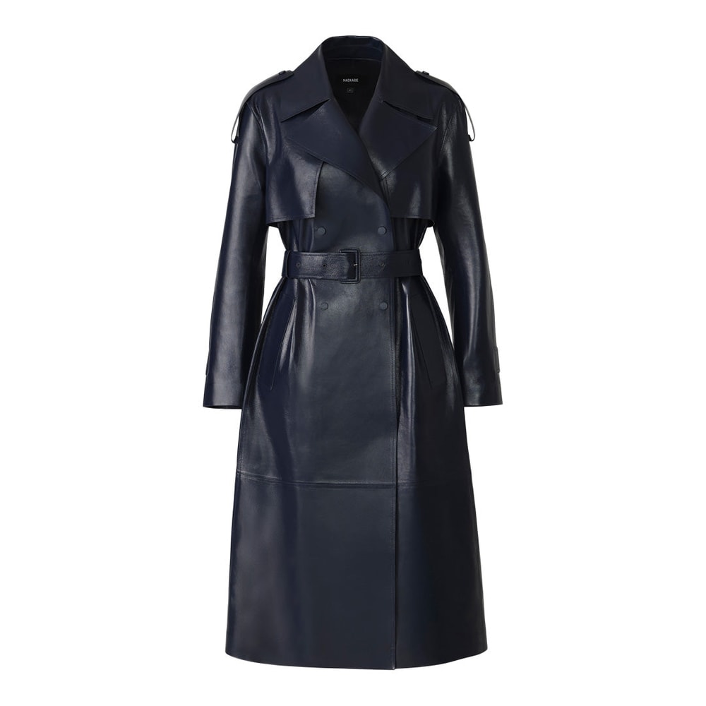 Mackage CARMELA Leather Trench with Belt Marine Blue