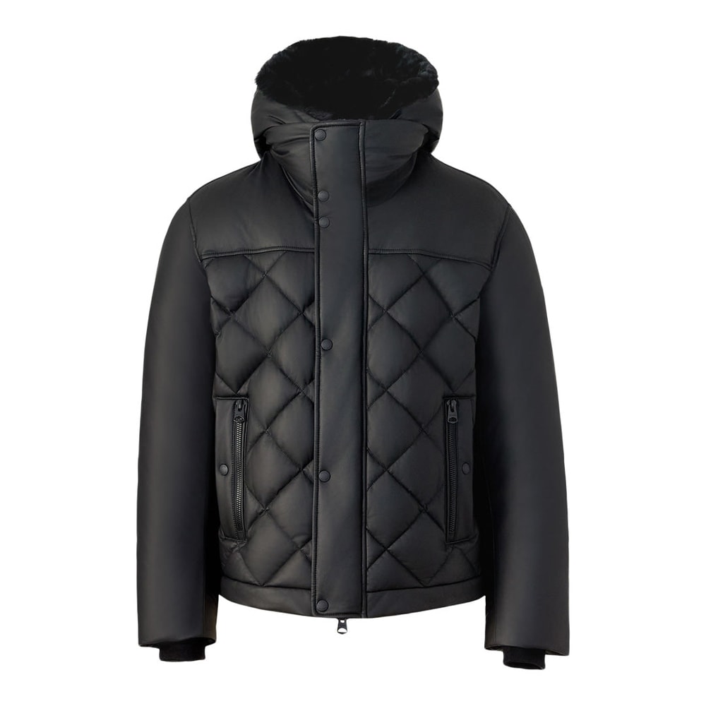 Mackage CASH Diamond-Quilted Leather Jacket With Shearling Hood Black