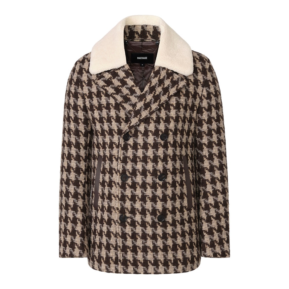 Mackage COLE-BHT Houndstooth Patterned Wool Peacoat Coffee