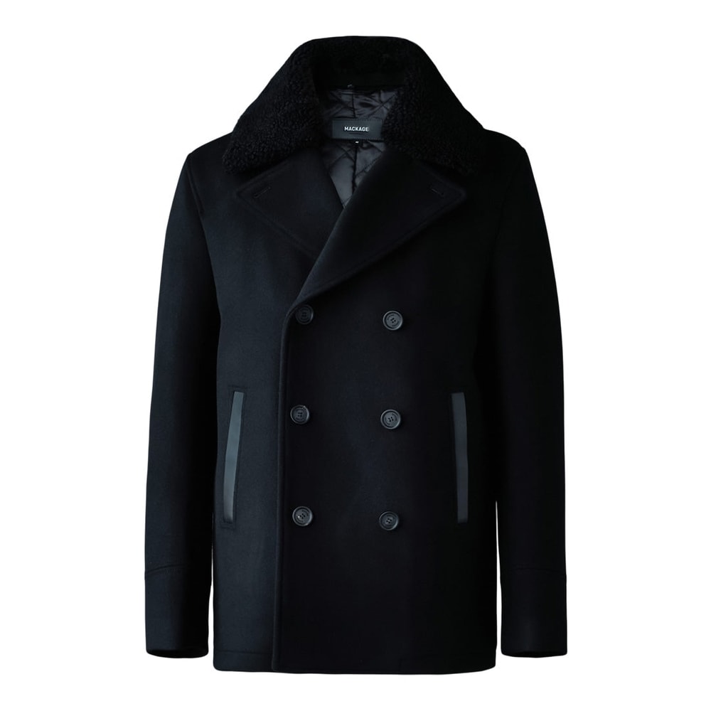 Mackage COLE wool double-breasted jacket with shearling collar Black