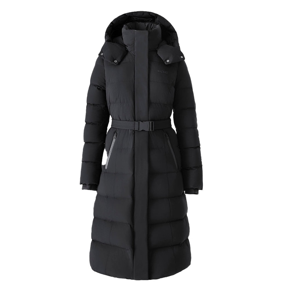 Mackage CORALIA-CITY Recycled Down Coat with Storm Visor and Belt Black