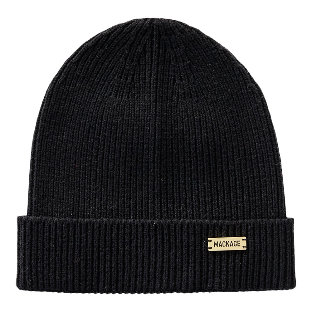 Mackage DAWSON Fish Rib Knit Wool Blend Beanie Black