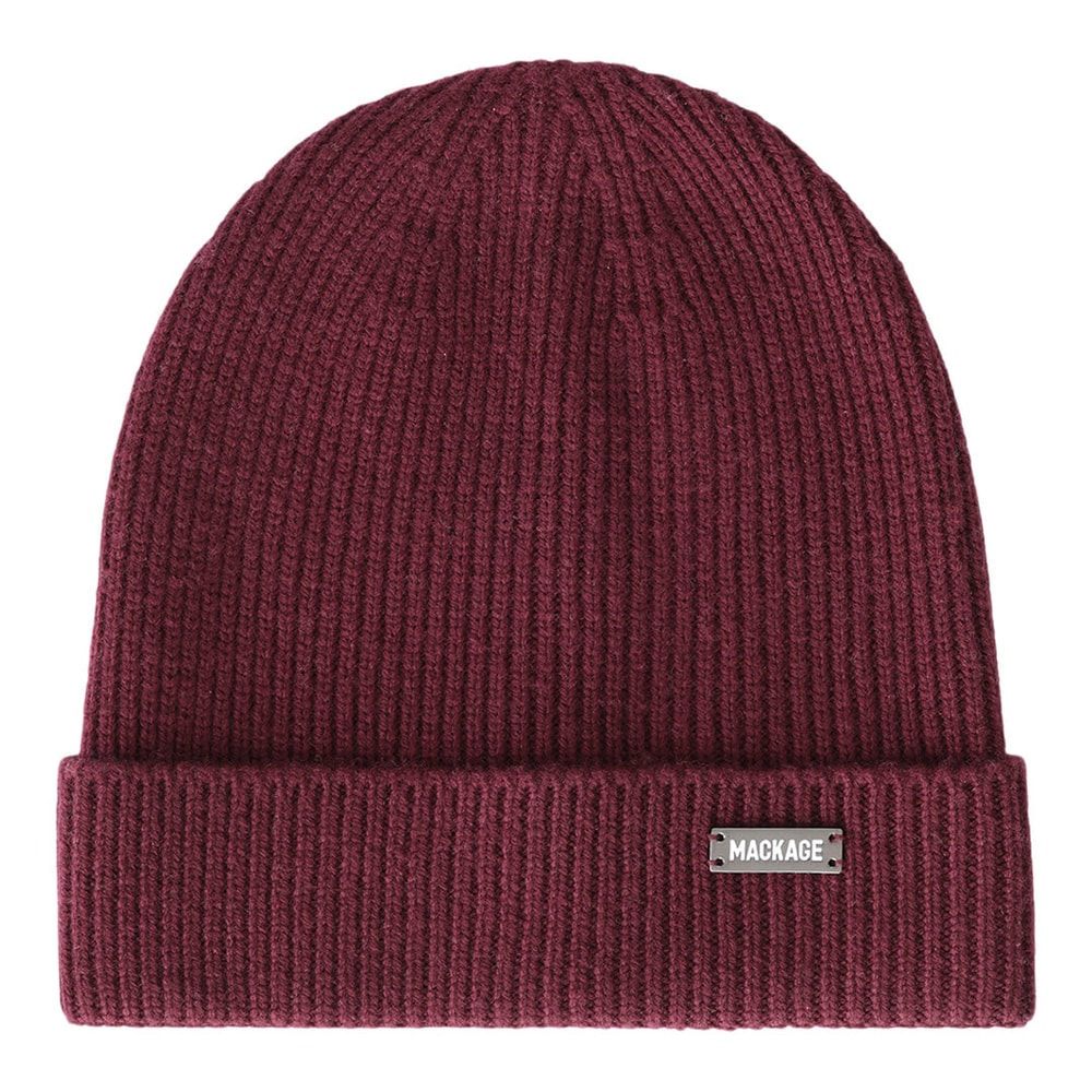 Mackage DAWSON Fish Rib Knit Wool Blend Beanie Garnet