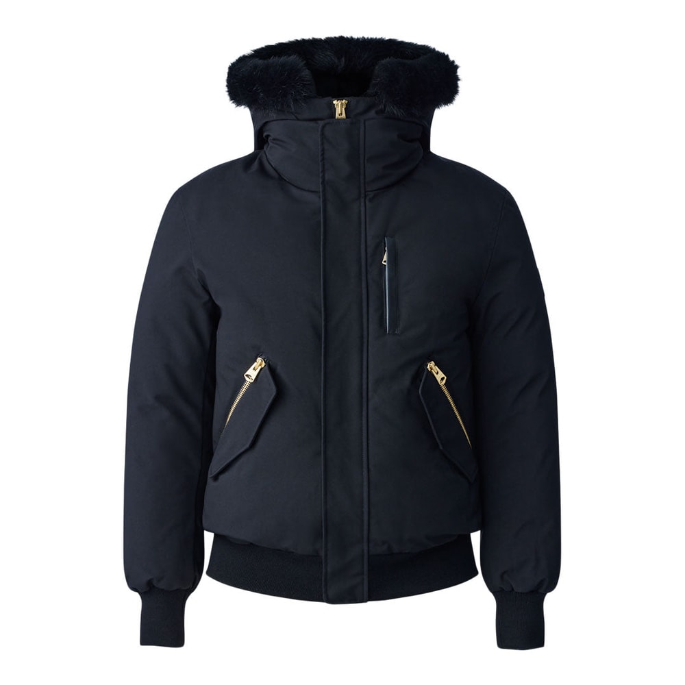 Mackage DIXON-BX 2-in-1 Nordic Tech down bomber with blue fox fur Black-Gold