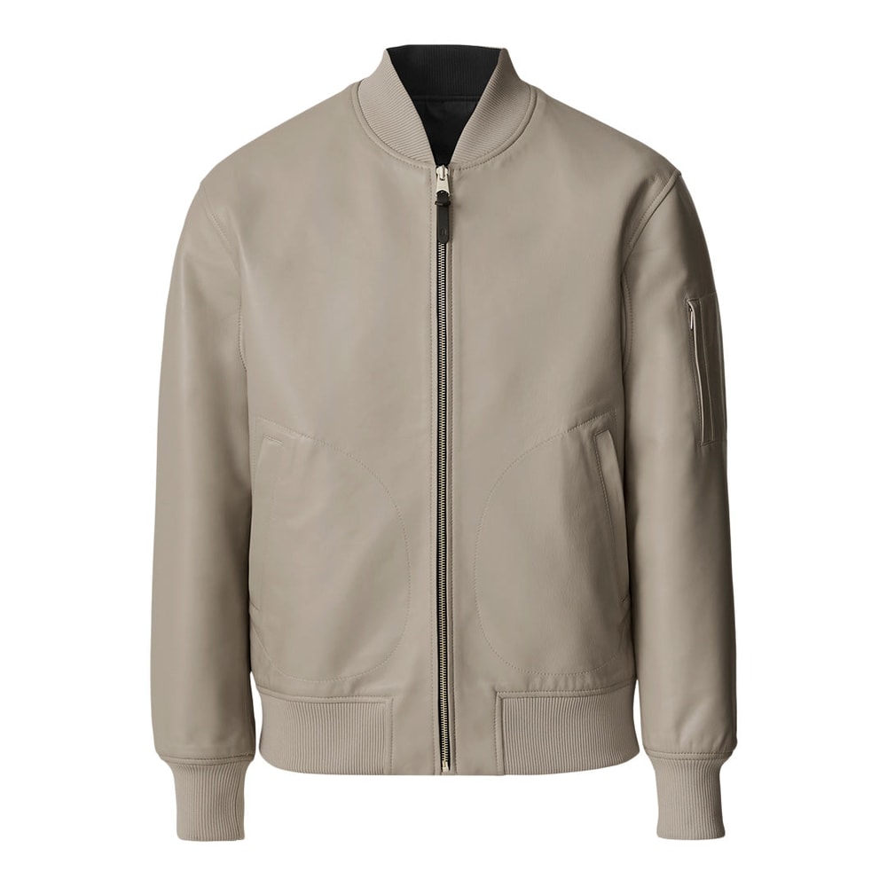 Mackage EASTON-SA 2-in-1 Reversible Leather Bomber Jacket Taupe-Black