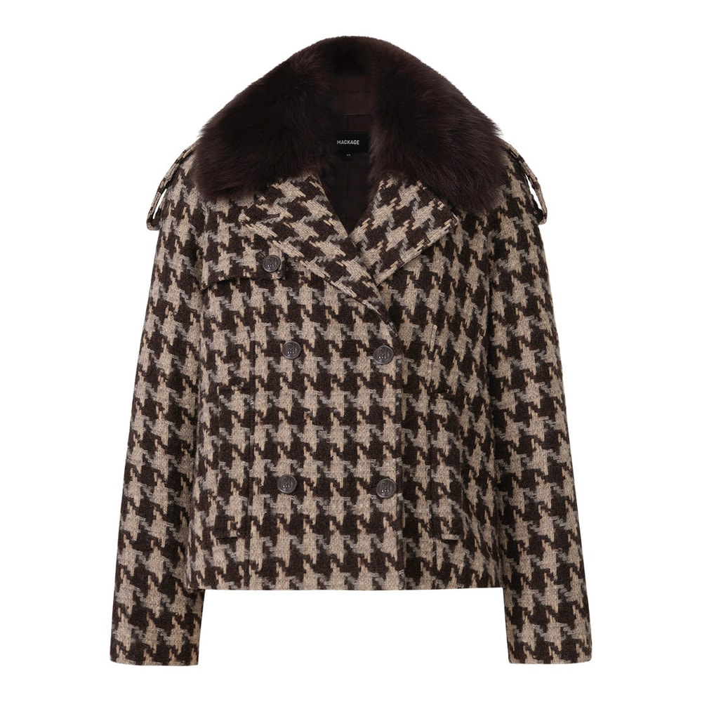 Mackage EDWINA-BHT Houndstooth Patterned Wool coat Coffee