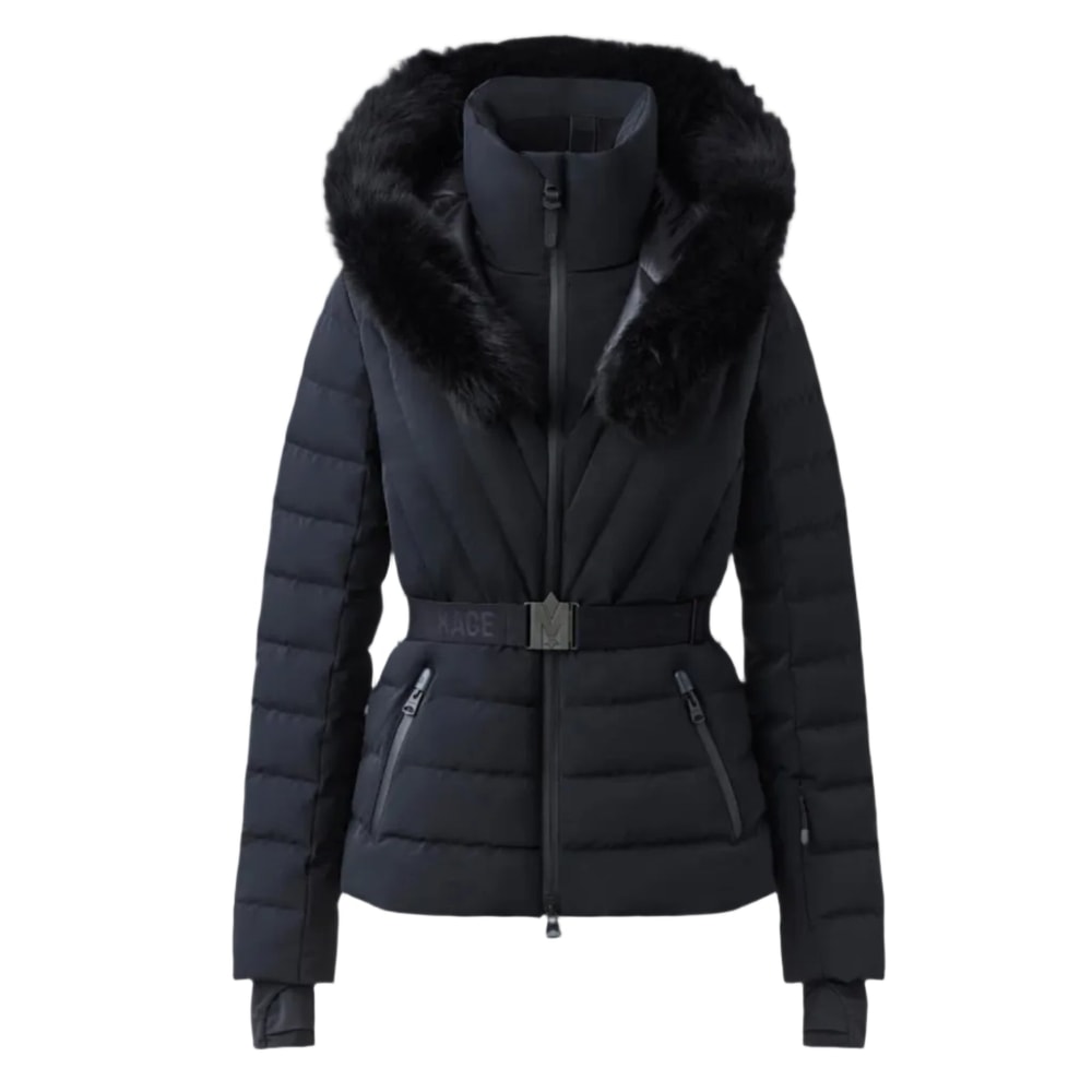 Mackage ELITA-ZR Down ski jacket with removable blue fox fur trim Black