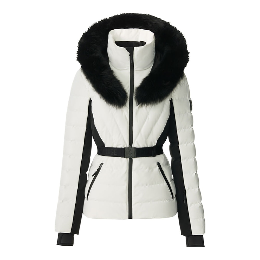 Mackage ELITA-ZR Down ski jacket with removable blue fox fur trim Off White