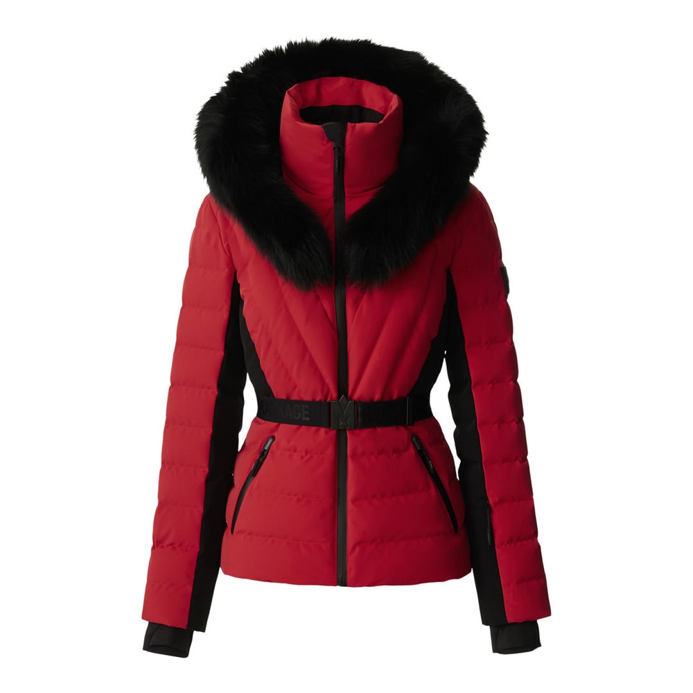 Mackage ELITA-ZR Down ski jacket with removable blue fox fur trim Red